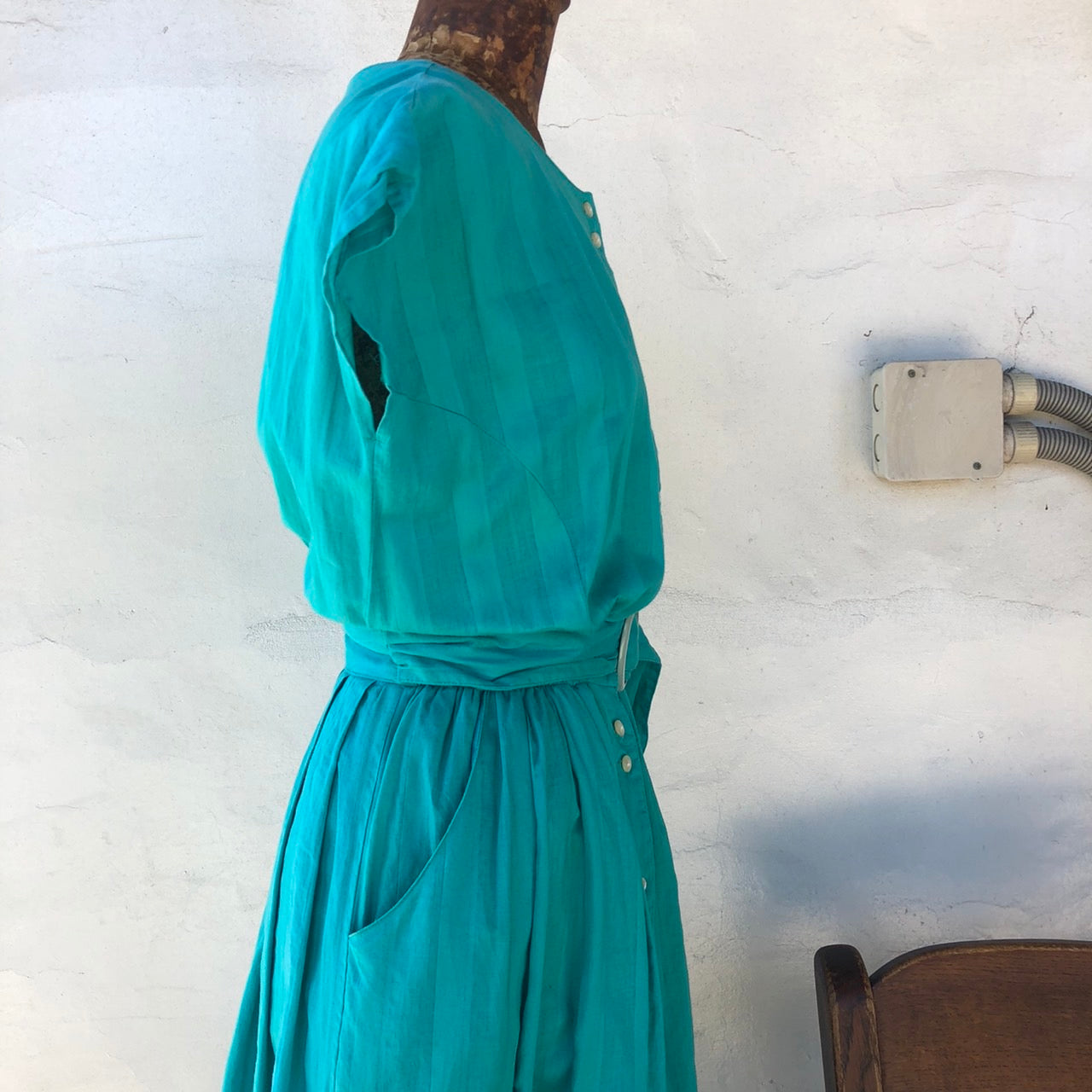 VINTAGE(ヴィンテージ) 80'sヴィンテージノースリーブドレス Mサイズ程度 グリーン trancesbreuster