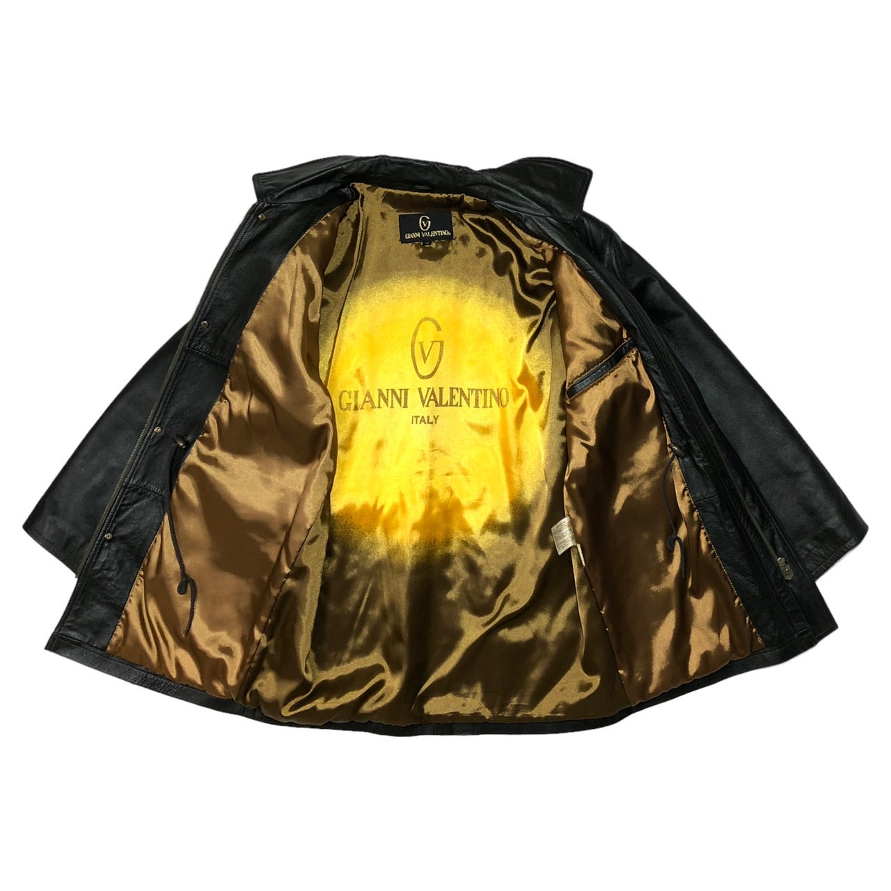 GIANNI VALENTINO(ジャンバレンティノ) 90's ロゴナイナーレザーコート/ヴィンテージレザージャケット XLサイズ程度 ブラック