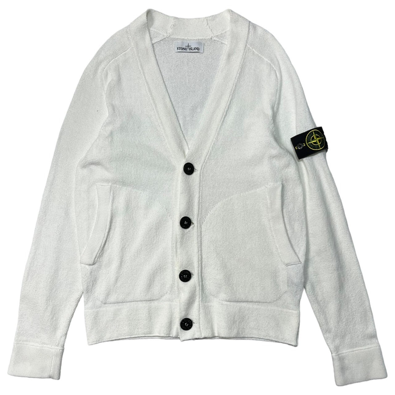 STONE ISLAND(ストーンアイランド) V-neck cotton cardigan Vネック コットン カーディガン ニット S ホワイト 腕章 ワッペン