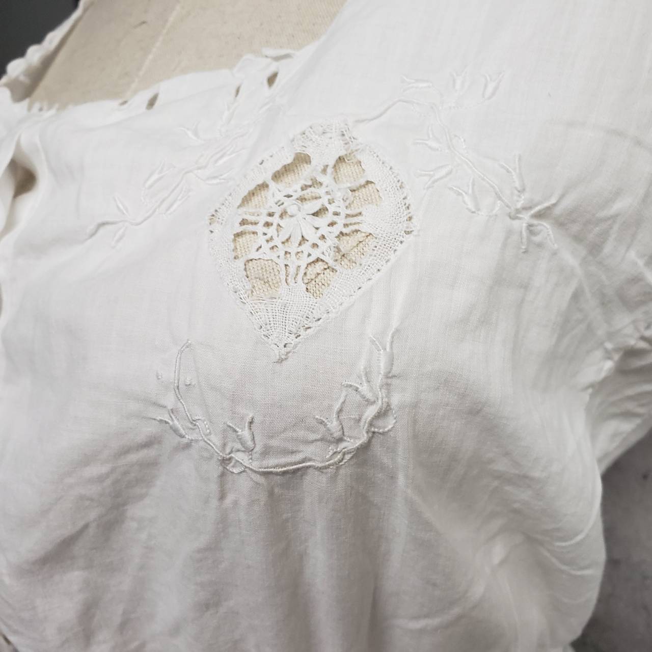 Euro Vintage(ヨーロッパヴィンテージ) Stem_フレンチノースリーブブラウス 表記なし(Mサイズ程度) ホワイト