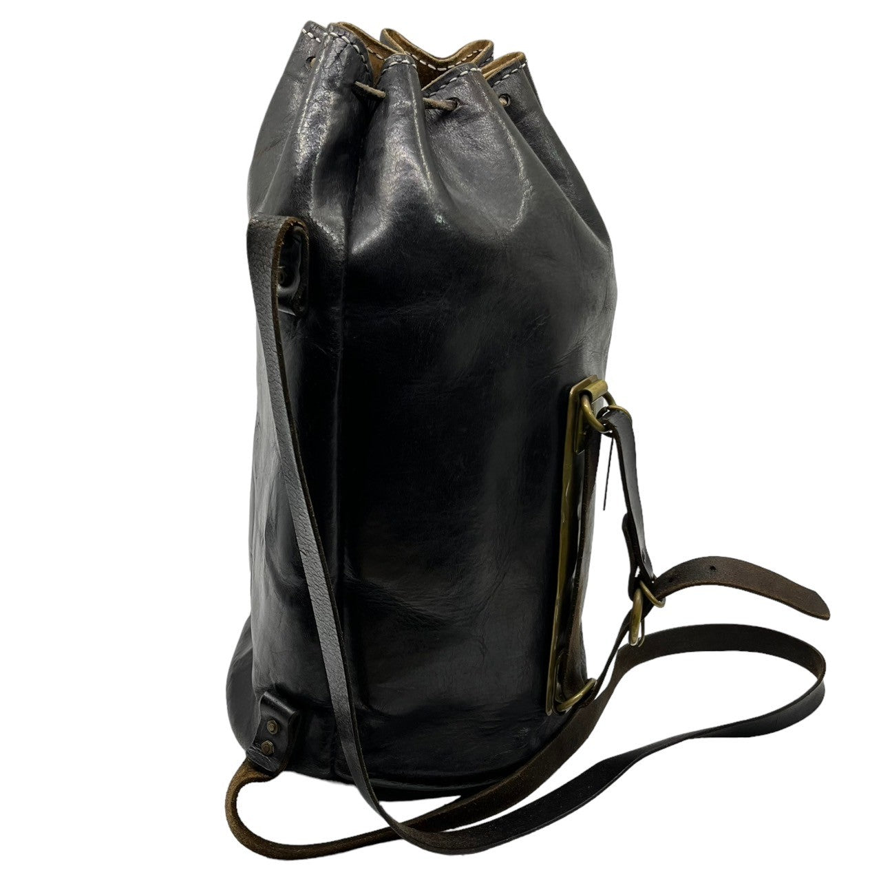 Munoz Vrandecic(ムニョス ブランデシック) Handmade Leather Drawstring Boston Bag ハンドメイドレザー巾着ボストンバッグ ブラック