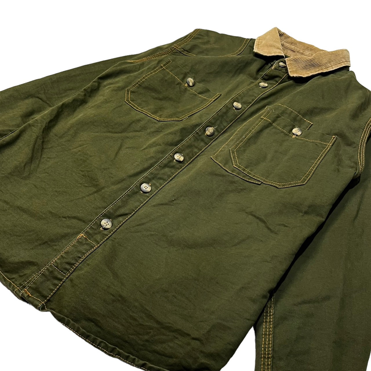 RRL(ダブルアールエル) コーデュロイ襟切替ワークシャツジャケット S カーキ/オリーブ/グリーン系