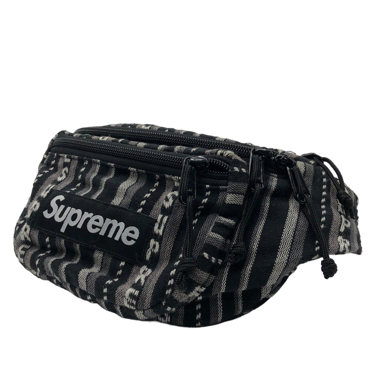 SUPREME(シュプリーム) 20SS Woven Stripe Waist Bag ウーブン ストライプ ウエスト バッグ 柄 ロゴ ボディーバッグ ブラック×グレー