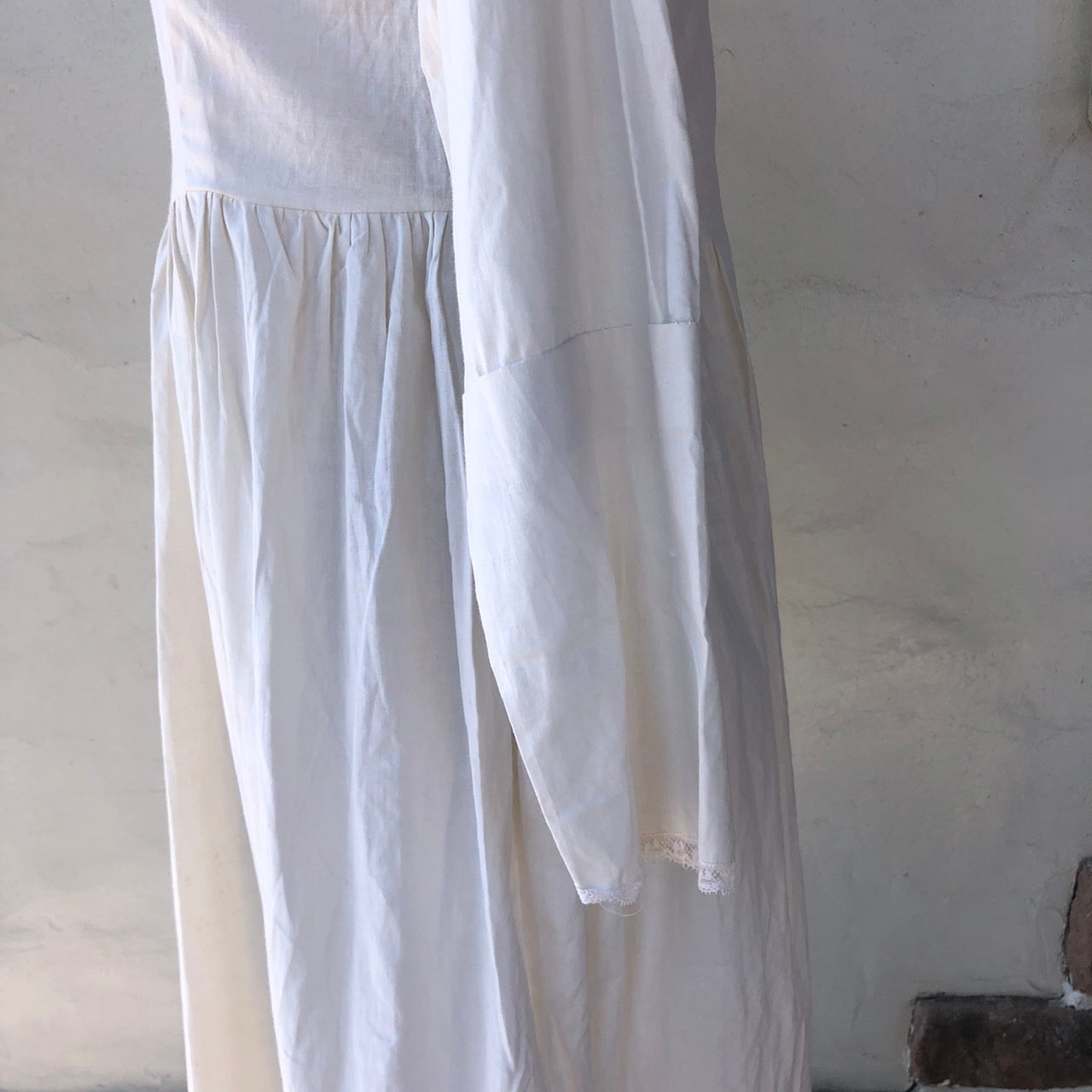 Euro Vintage(ヨーロッパヴィンテージ) Omekashi_ミニレースのロングワンピース 表記なし(Mサイズ程度) ホワイト