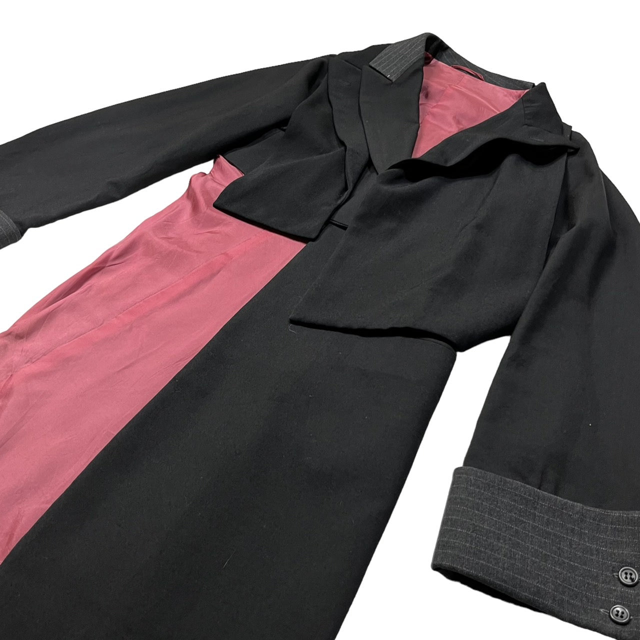 MASAKI MATSUSHIMA(マサキマツシマ) 90~00's asymmetric deformed wool jacket/アシンメトリー変形ウールジャケット MHSC-3003 SIZE 3(L) ブラック×グレー 虫食い箇所有
