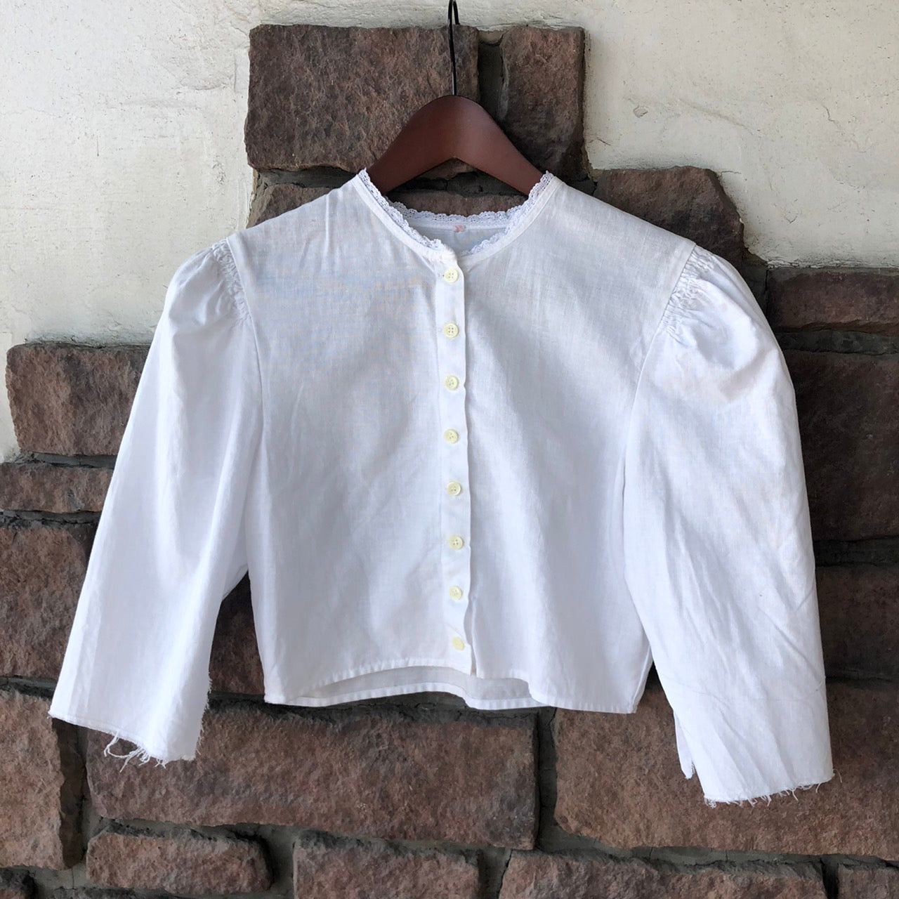 Euro Vintage(ヨーロッパヴィンテージ) 切りっぱなしBaumwollミニレースブラウス 40(Lサイズ程度) ホワイト