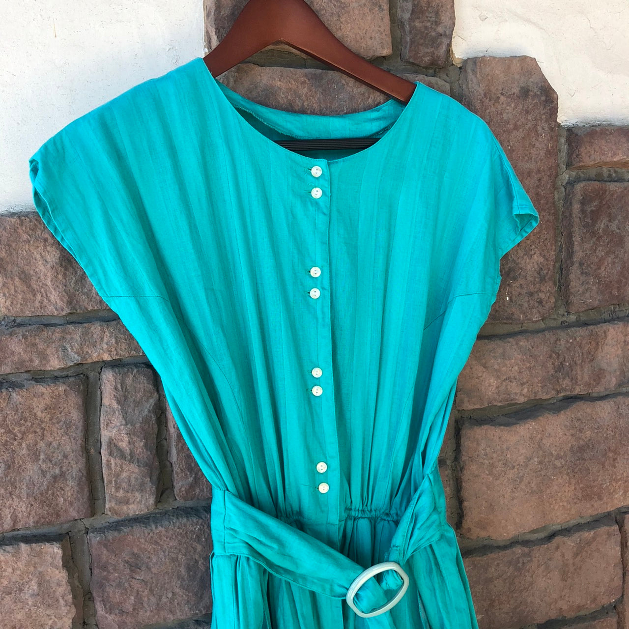 VINTAGE(ヴィンテージ) 80'sヴィンテージノースリーブドレス Mサイズ程度 グリーン trancesbreuster