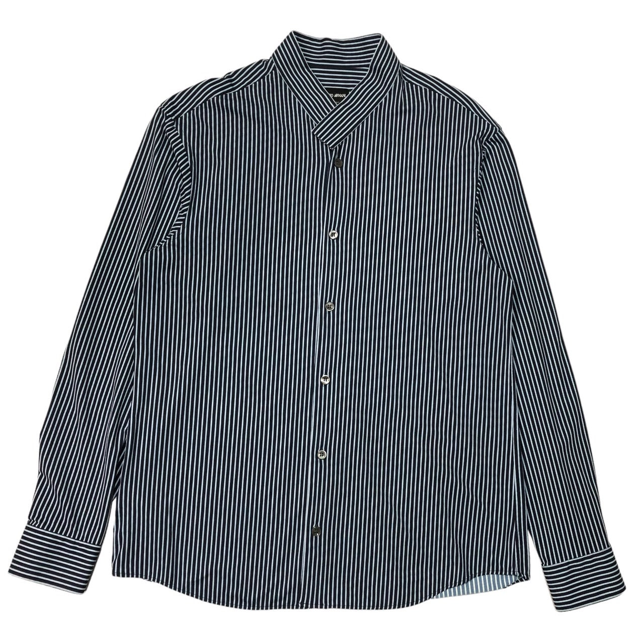 EMPORIO ARMANI(エンポリオアルマーニ) バンドカラー ストライプ シャツ 0WGCCZ44TZ686 SIZE 40(L程度) ネイビー×スカイブルー