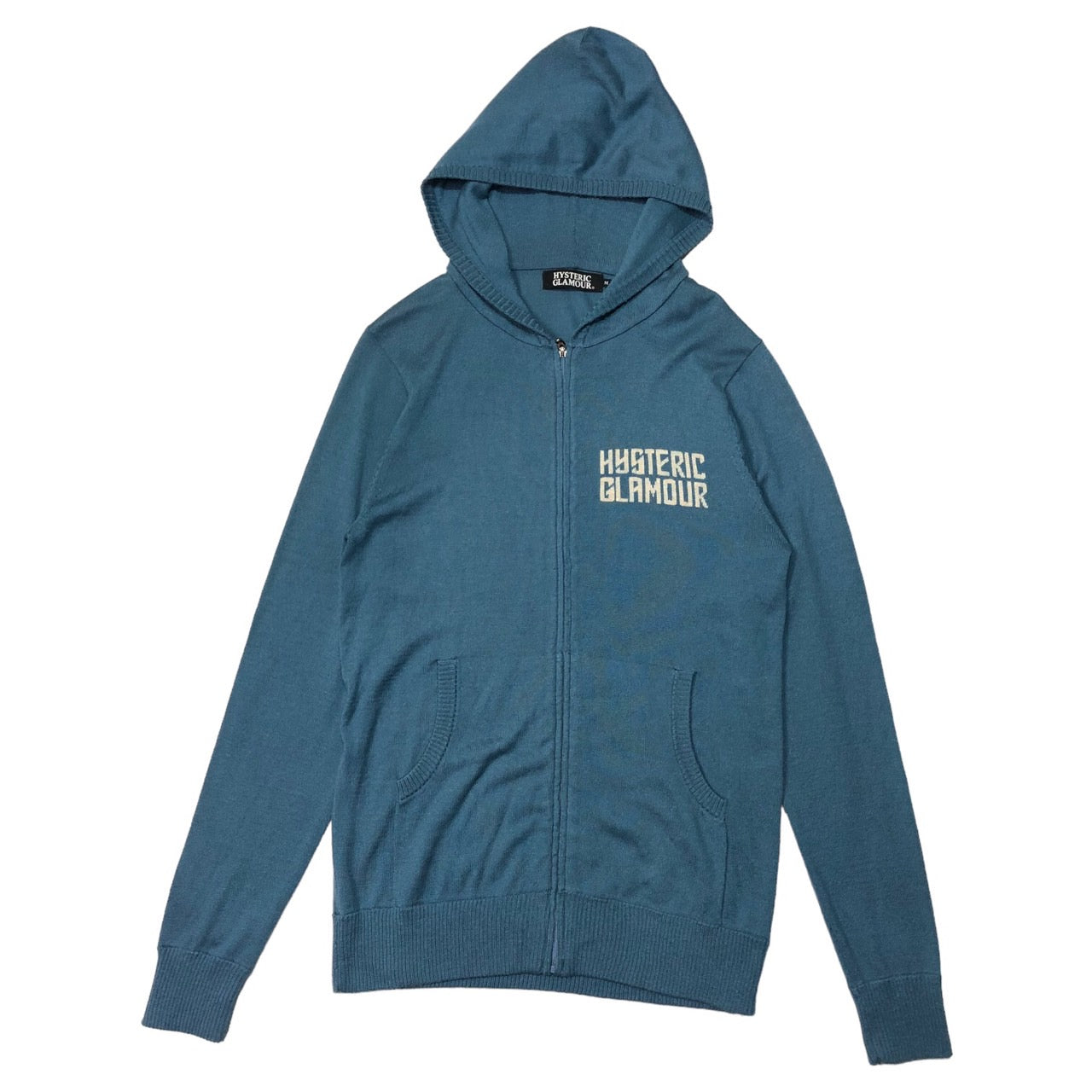 HYSTERIC GLAMOUR(ヒステリックグラマー) "HYS girl" High gauge hooded knit/ハイゲージフーデットニット/ジップパーカー/カーディガン 0203ND03 M スカイブルー