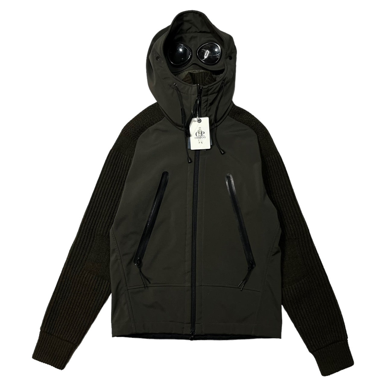 C.P.COMPANY(シーピーカンパニー) 00's Knit switching goggle jacket / ニット 切替 ゴーグル ジャケット パーカー 16WCPUM07003 44(S程度) ブラウン Y2K 止水ジップ テック