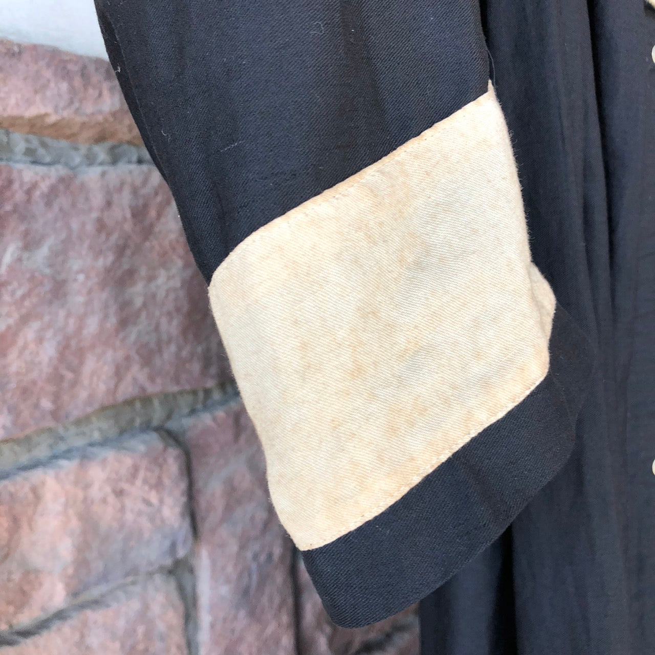 VINTAGE(ヴィンテージ) 1800~1900's切替リネンロングワンピース 表記なし(Lサイズ程度) ブラック Ark Bearer