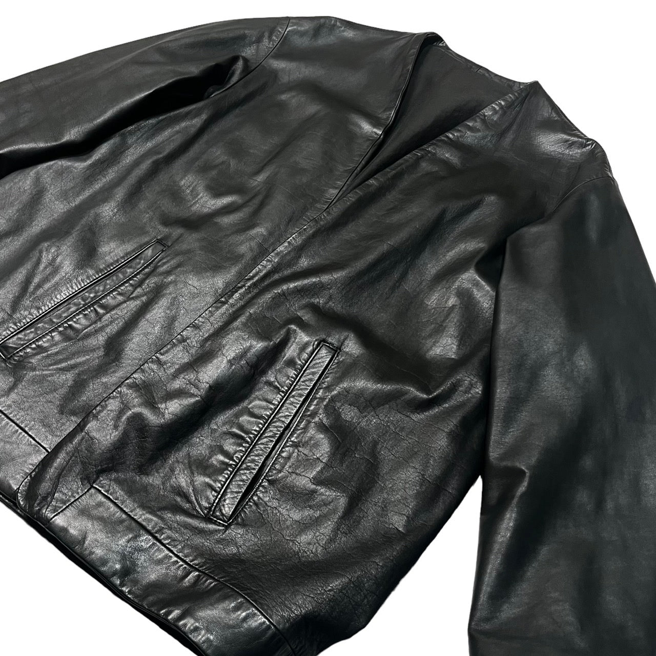 the Sakaki(ザサカキ) All leather stadium jacket remake haori jacket/オールレザースタジャン リメイク 羽織 ジャケット SIZE M ブラック 廃版ブランド 羽織リメイク 1点モノ稀少品