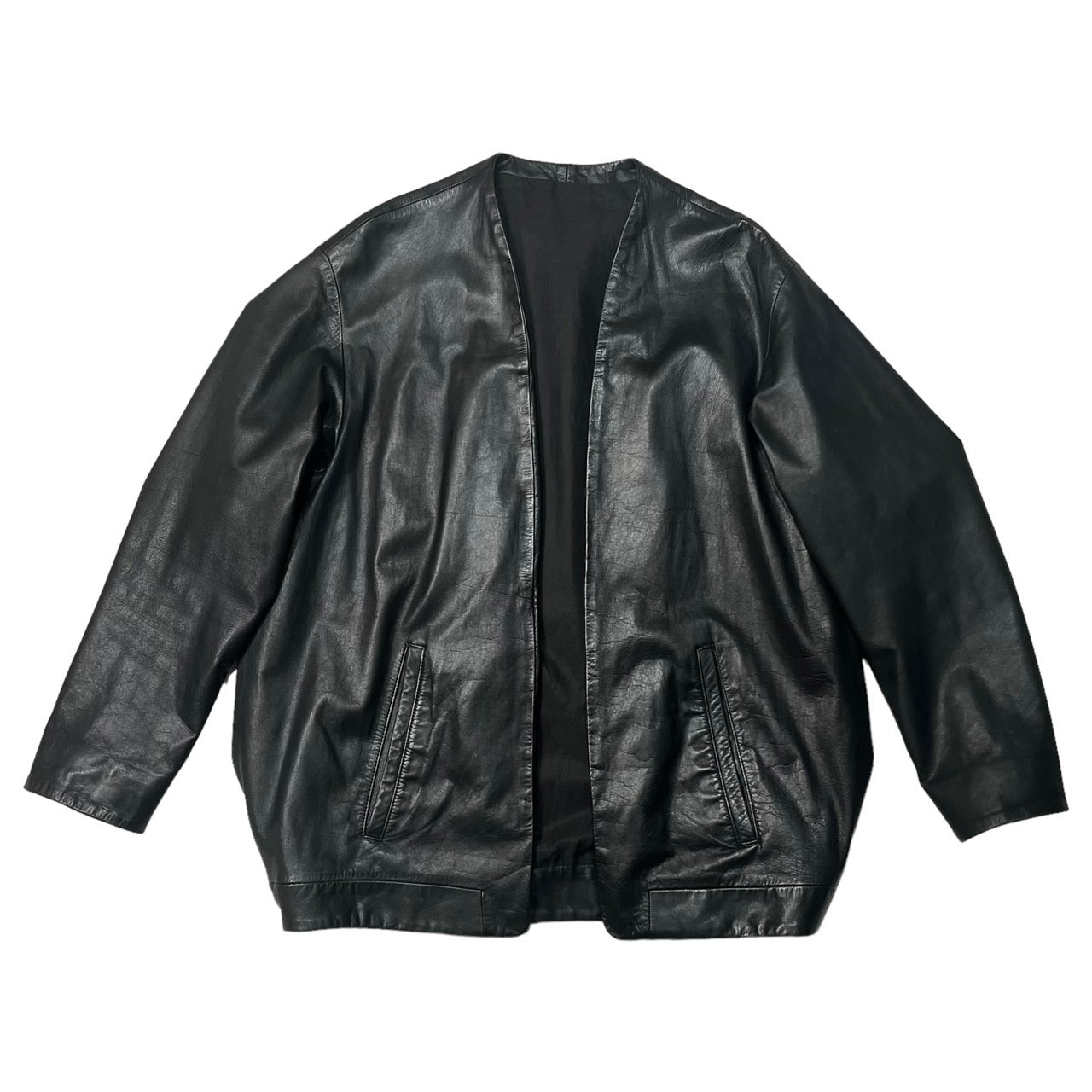 the Sakaki(ザサカキ) All leather stadium jacket remake haori jacket/オールレザースタジャン リメイク 羽織 ジャケット SIZE M ブラック 廃版ブランド 羽織リメイク 1点モノ稀少品