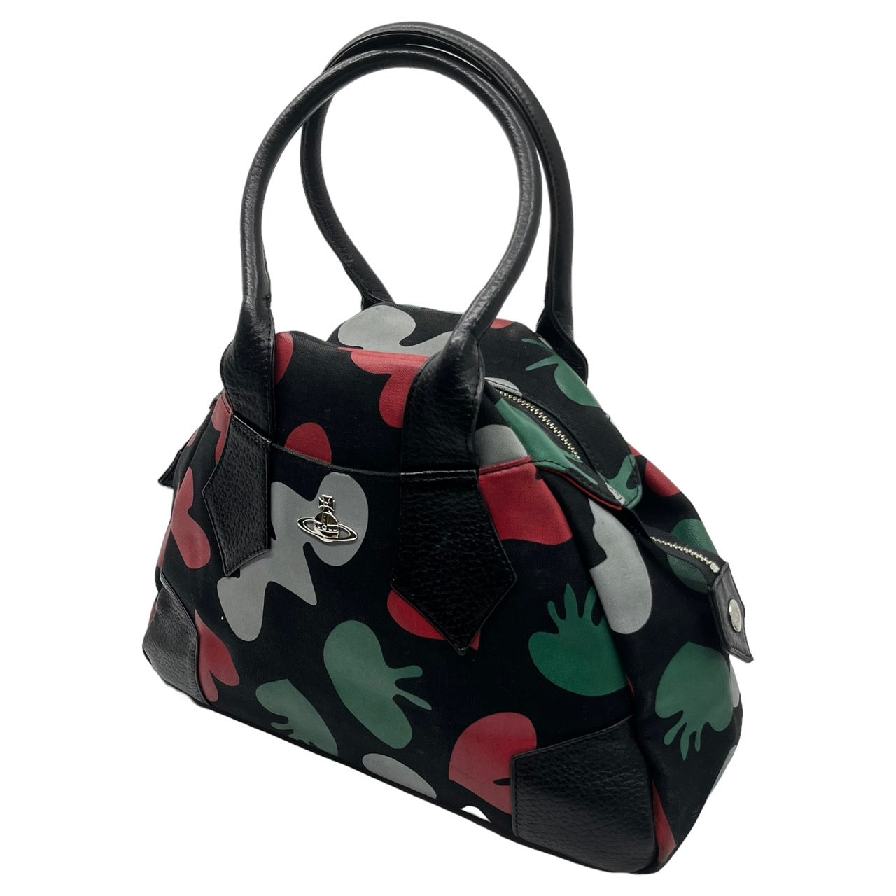 Vivienne Westwood RED LABEL(ヴィヴィアンウエストウッドレッドレーベル) 00's orbro logo yasmine bag オーブロゴ ナイロン レザー ハンドバッグ ヤスミン 柄 ブラック