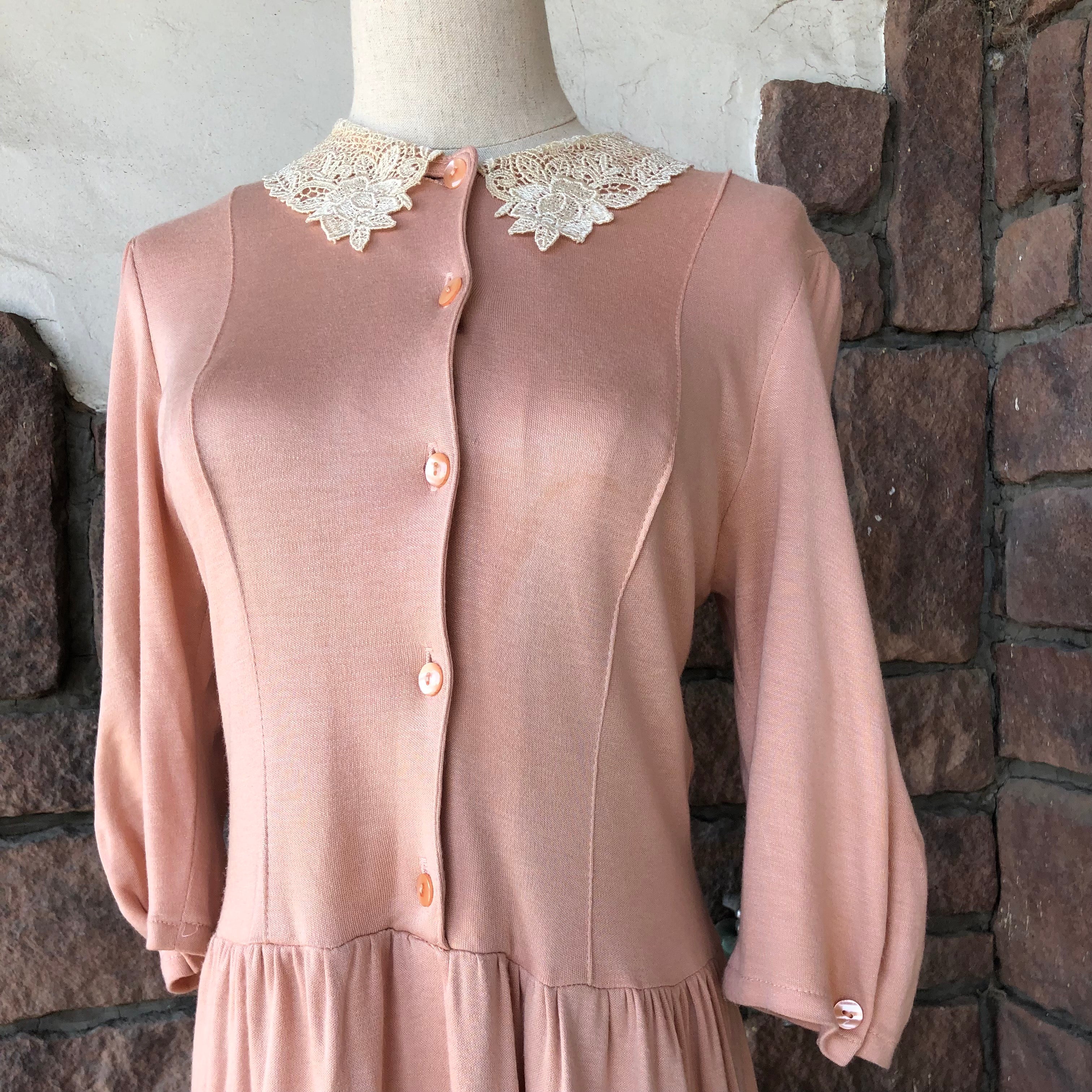 Euro Vintage(ヨーロッパヴィンテージ) Peal_襟付きおすましワンピース 1(Mサイズ程度) ピンク