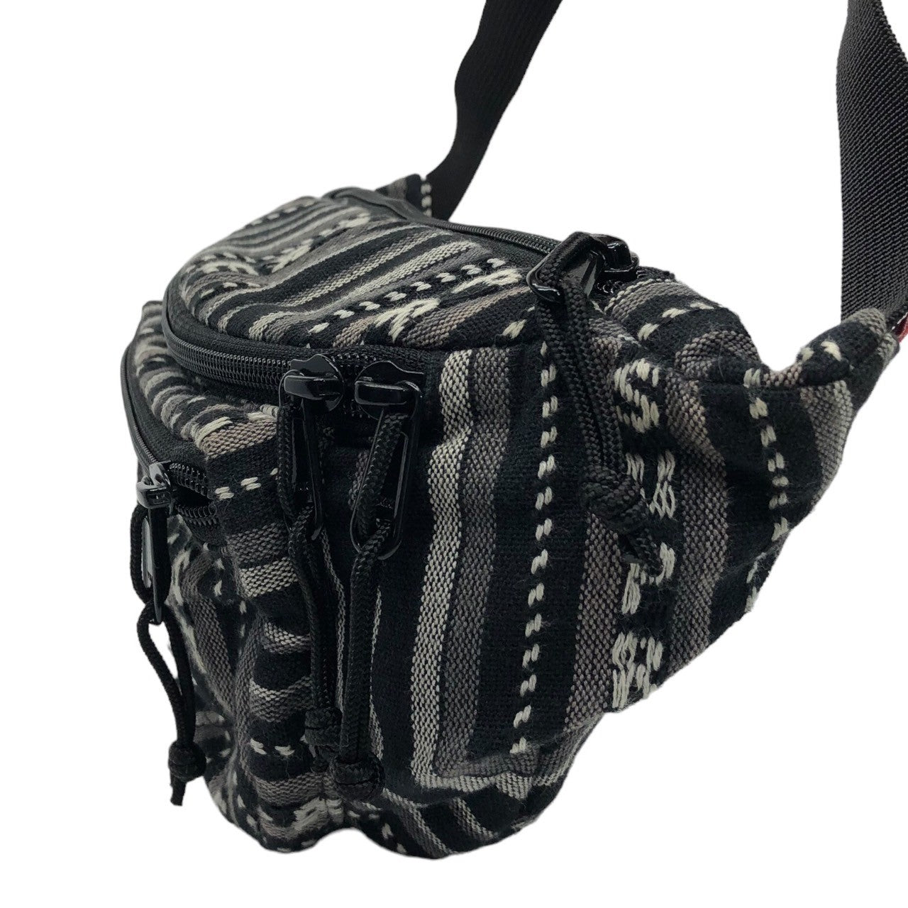 SUPREME(シュプリーム) 20SS Woven Stripe Waist Bag ウーブン ストライプ ウエスト バッグ 柄 ロゴ ボディーバッグ ブラック×グレー