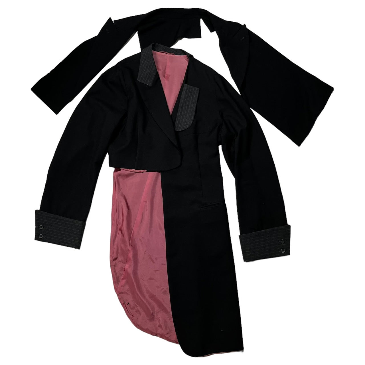 MASAKI MATSUSHIMA(マサキマツシマ) 90~00's asymmetric deformed wool jacket/アシンメトリー変形ウールジャケット MHSC-3003 SIZE 3(L) ブラック×グレー 虫食い箇所有