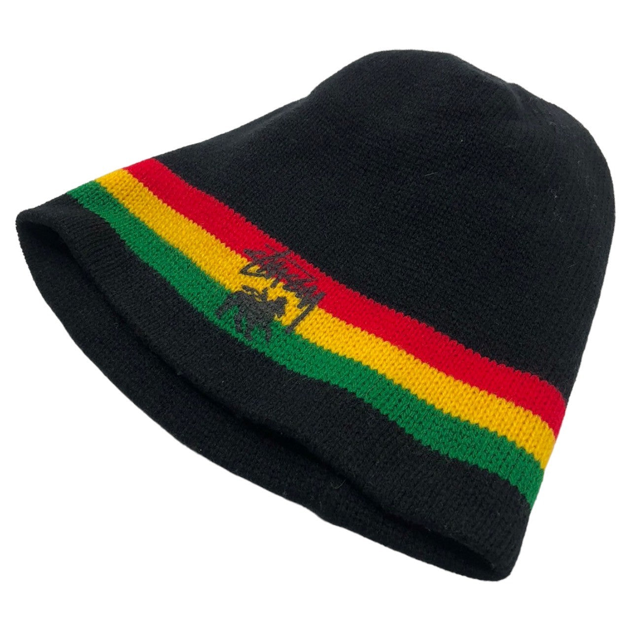 STUSSY(ステューシー) 00's ラスタカラー ビーニー ニット帽 帽子 ブラック×イエロー×レッド×グリーン Y2K