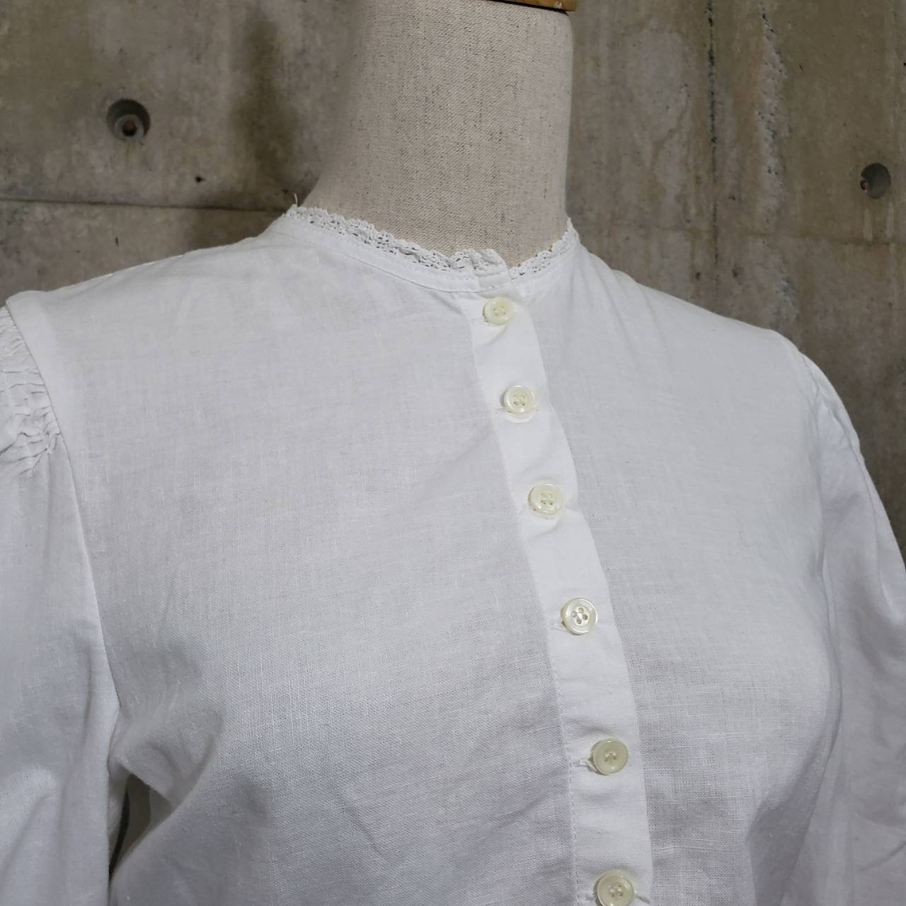 Euro Vintage(ヨーロッパヴィンテージ) 切りっぱなしBaumwollミニレースブラウス 40(Lサイズ程度) ホワイト