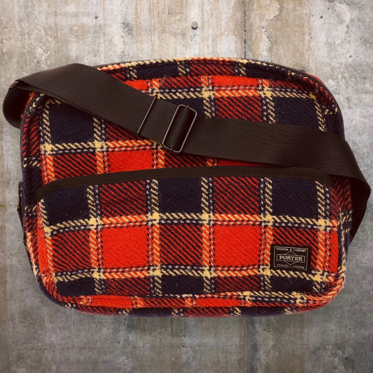 COMME des GARCONS JUNYA WATANABE MAN×PORTER(コムデギャルソンジュンヤワタナベマン×ポーター) 02AW tartan check wool shoulder bag/タータンチェックウールショルダーバッグ/00s/コラボ レッド×ネイビー