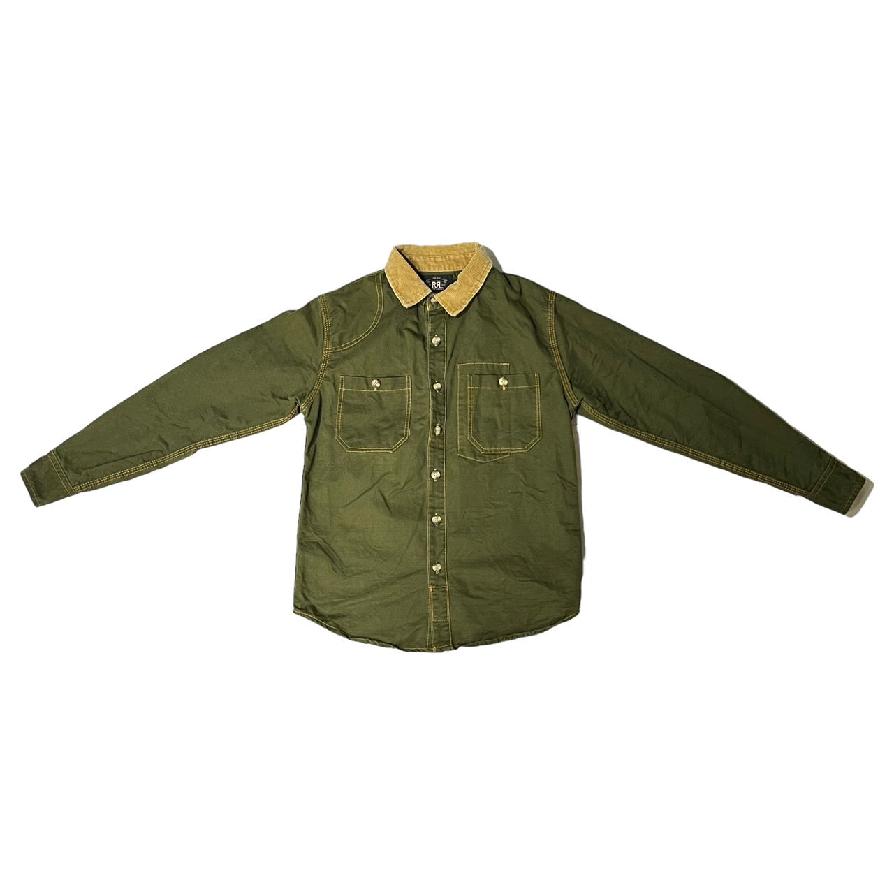 RRL(ダブルアールエル) コーデュロイ襟切替ワークシャツジャケット S カーキ/オリーブ/グリーン系