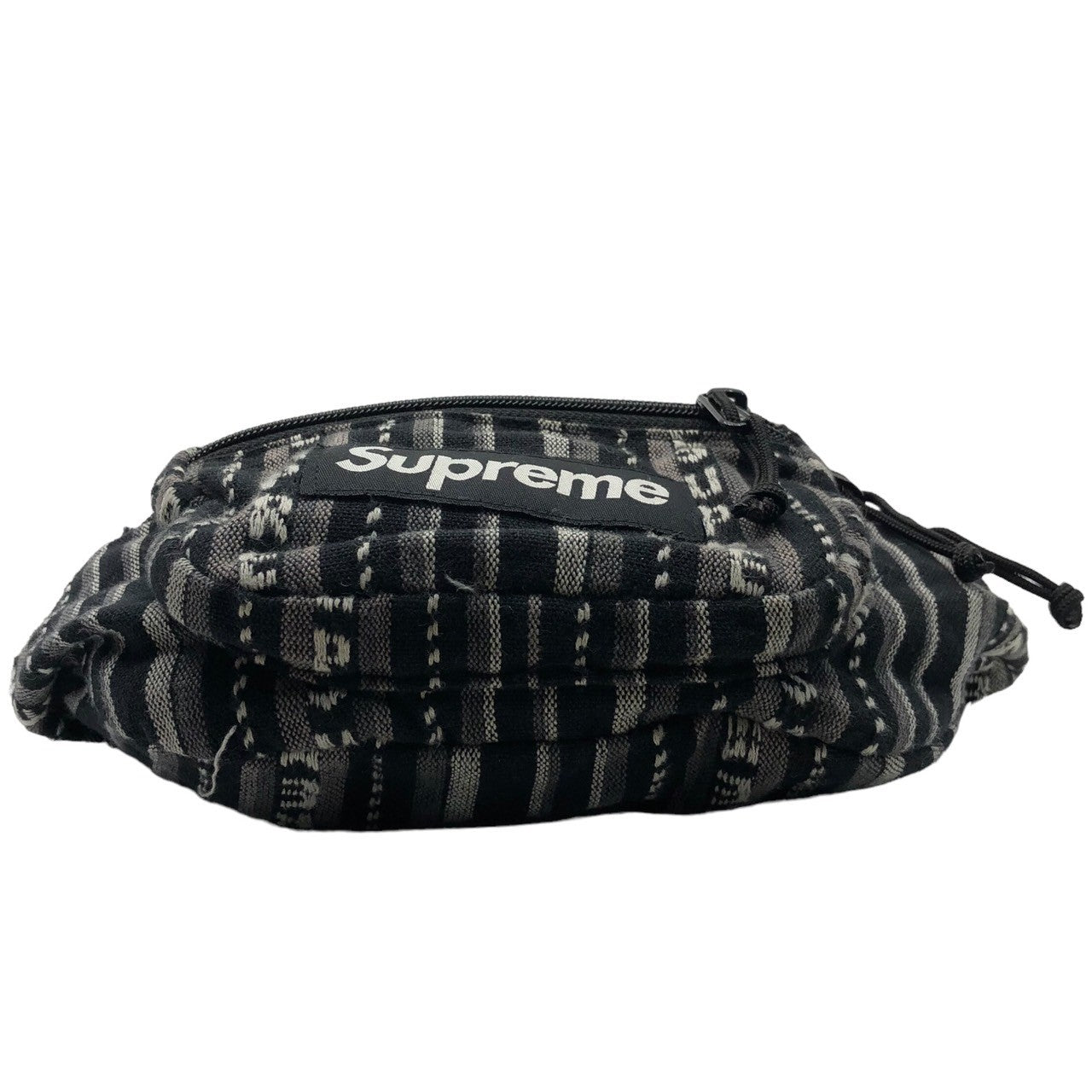 SUPREME(シュプリーム) 20SS Woven Stripe Waist Bag ウーブン ストライプ ウエスト バッグ 柄 ロゴ ボディーバッグ ブラック×グレー