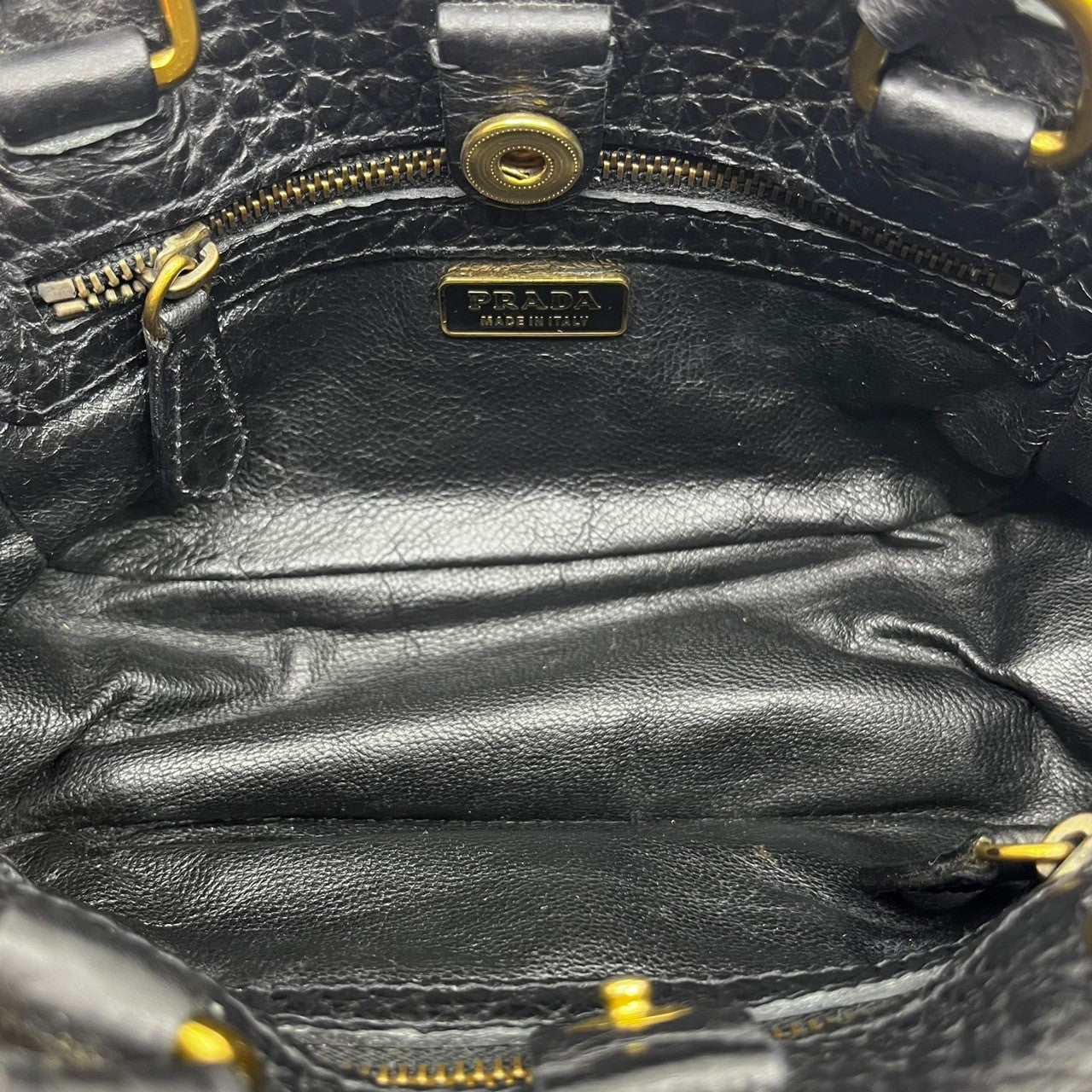 PRADA(プラダ) ハラコ アニマル柄 ミニ ハンドバッグ ポーチ BN0931 ホワイト×ブラウン