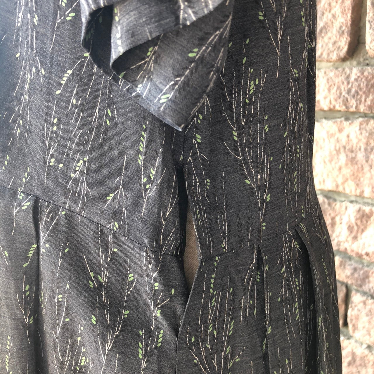 Euro Vintage(ヨーロッパヴィンテージ) NightGreen_ボタニカル半袖ワンピース 表記なし(Mサイズ程度) グレー