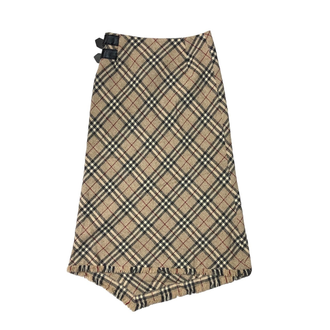 BURBERRY LONDON(バーバリーロンドン) ノヴァチェック アンゴラ カシミヤ ブレンド レザー ベルト ロング スカート FX058-074 36(S程度) ベージュ