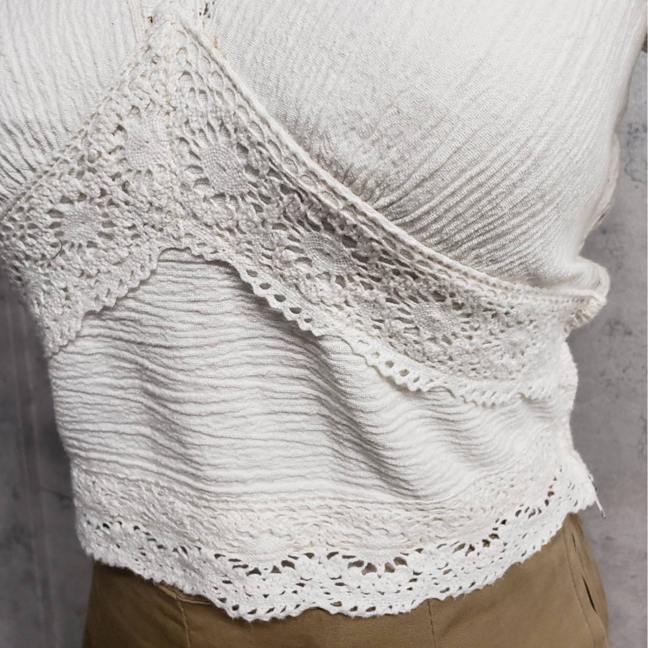 Euro Vintage(ヨーロッパヴィンテージ) Shirushi_レースショート丈カットソー 40(Mサイズ程度) ホワイト