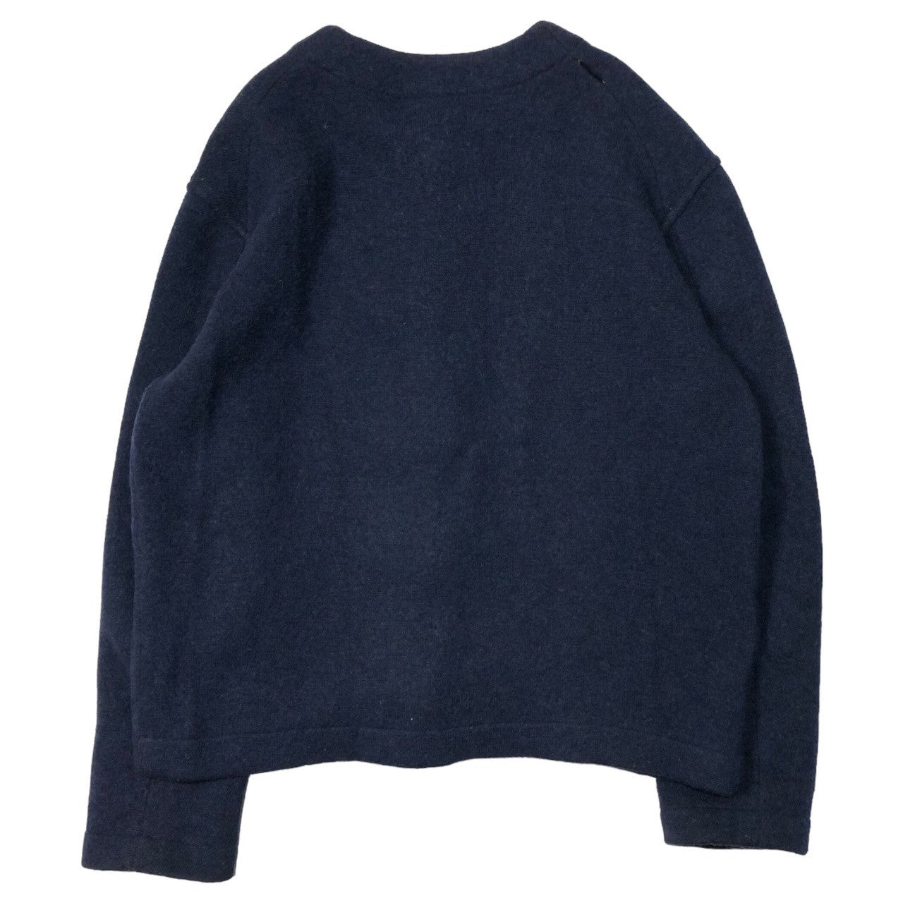 SUNSEA(サンシー) snap button knit jacket スナップボタン ニット ジャケット ネイビー×ブラウン 右肩ホツレ(穴)有