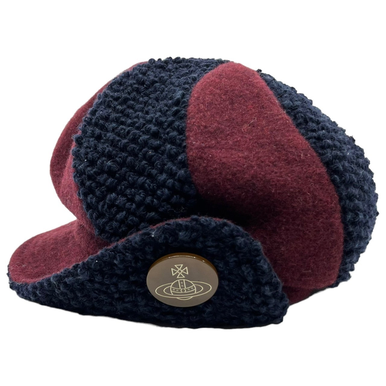 Vivienne Westwood(ヴィヴィアンウエストウッド) Wool blend different material casquette ウール ブレンド 異素材 キャスケット 帽子 26-041-67185 S~M ネイビー×レッド