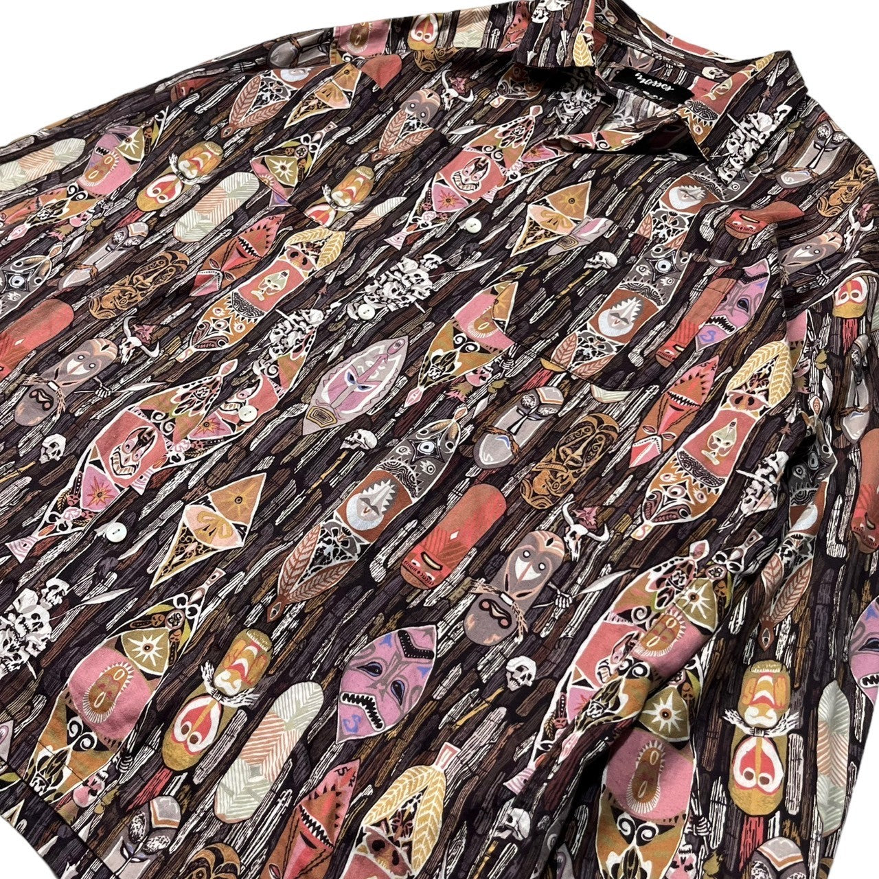 MASSES(マシス) SHIRT TIKI 総柄 長袖 シャツ 民族 柄 M ブラウン×ピンク