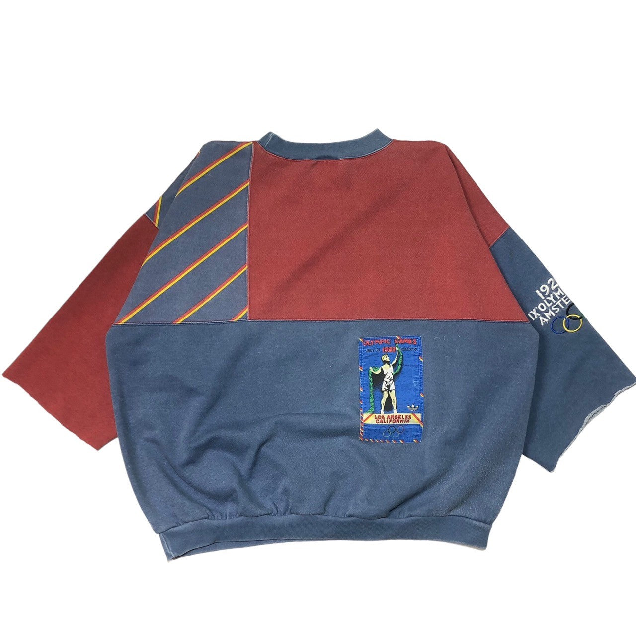 adidas(アディダス) 80's 1928 IX olympiade Amsterdam sweatshirt ロサンゼルスオリンピック アムステルダム スウェットシャツ 80年代 ヴィンテージ SIZE表記消え(XL程度) ブルー×レッド 袖切りっぱなしカスタム品