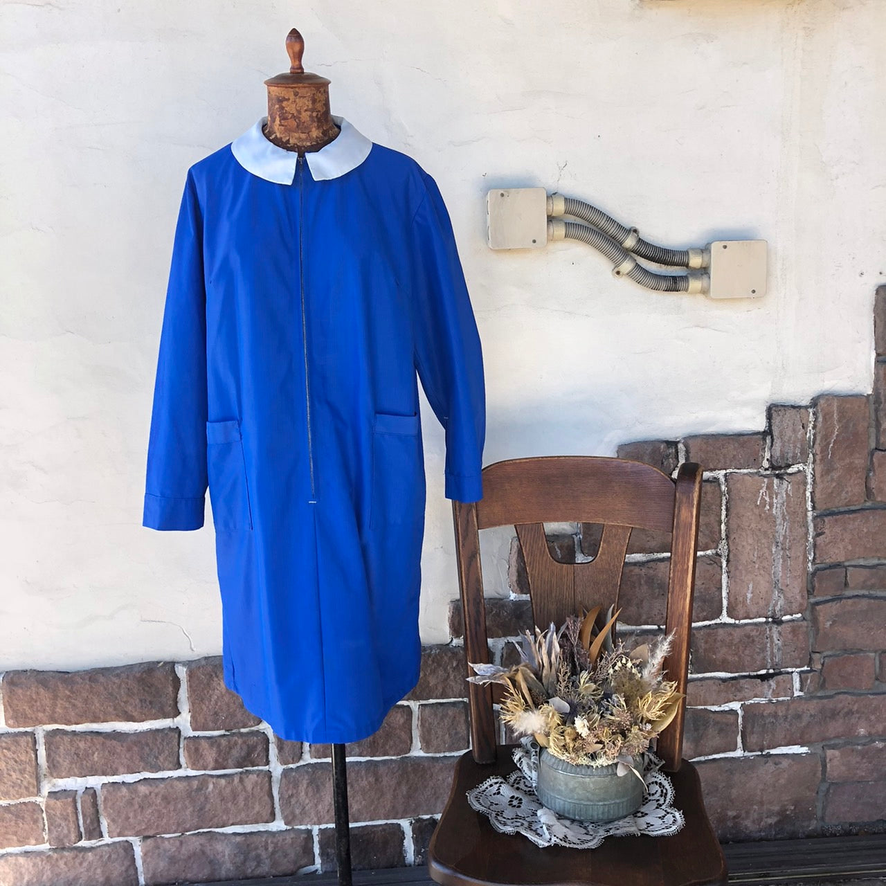 VINTAGE(ヴィンテージ) ヴィンテージフロントジップワンピース 表記なし(Mサイズ程度) ブルー