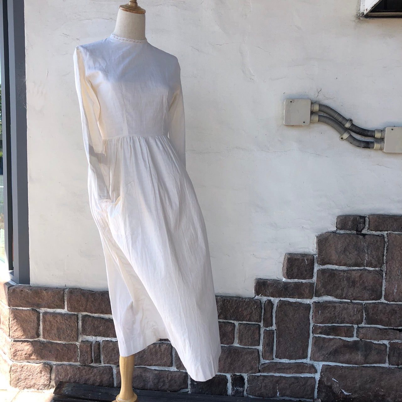 Euro Vintage(ヨーロッパヴィンテージ) Omekashi_ミニレースのロングワンピース 表記なし(Mサイズ程度) ホワイト