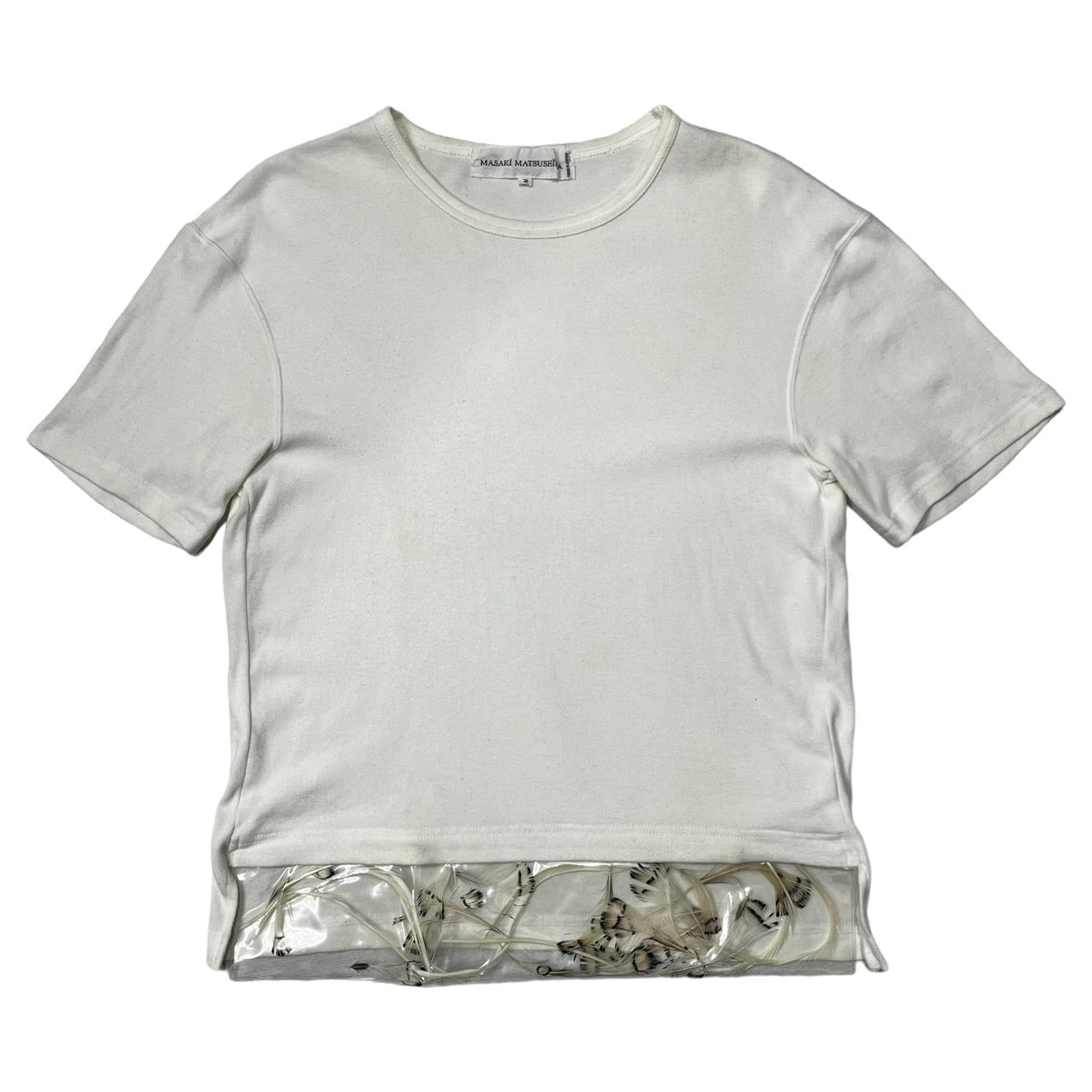 MASAKI MATSUSHIMA(マサキマツシマ) 90's~00's Feather vinyl switching T-shirt 羽入り ビニール Tシャツ 半袖 カットソー HEM-61140 2(M程度) ホワイト