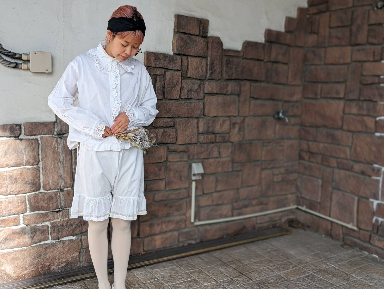 Euro Vintage(ヨーロッパヴィンテージ) Rain drops_10'~20's french cotton drawers shorts/フレンチコットンドロワーズハーフパンツ 表記なし(Sサイズ程度) ホワイト