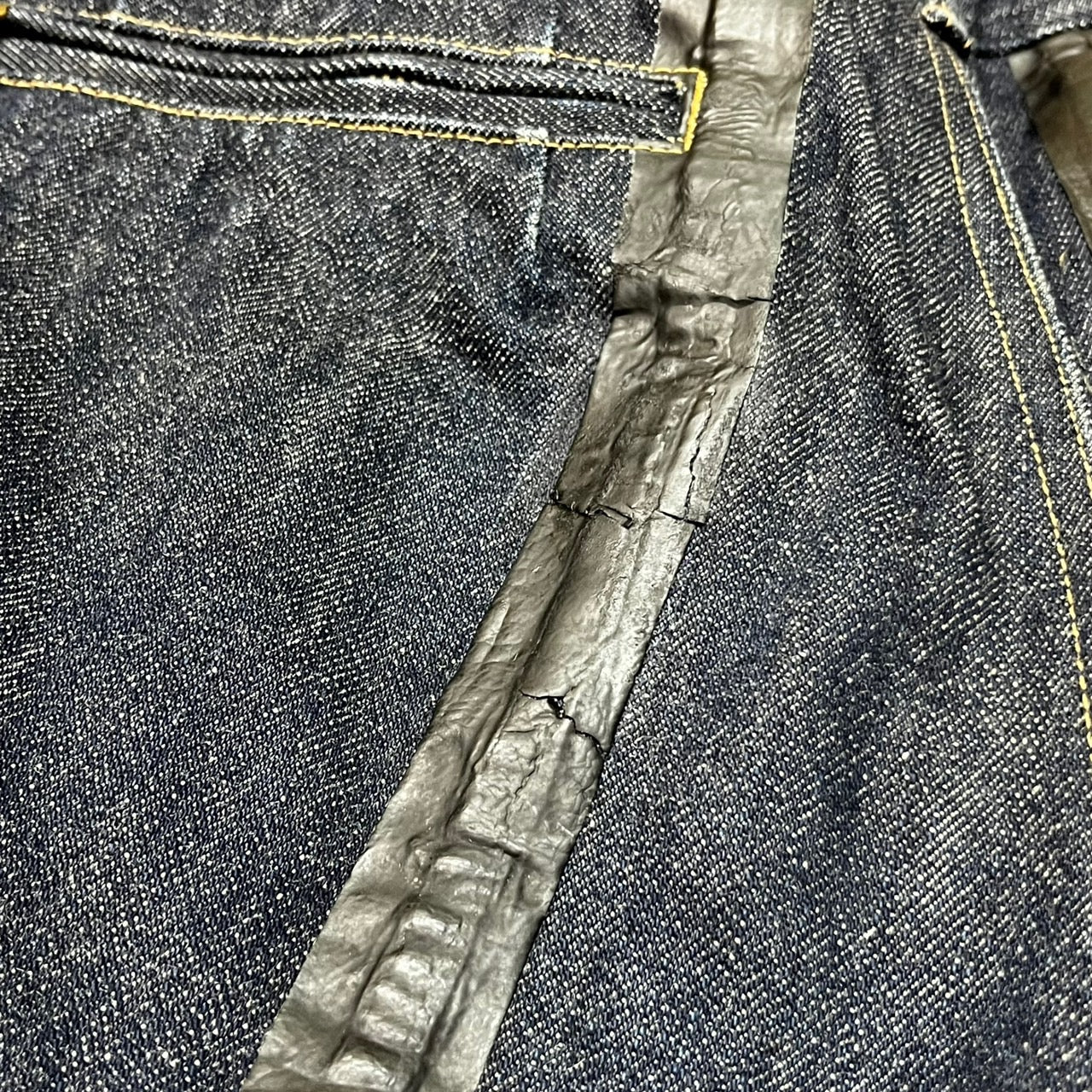 COMME des GARCONS HOMME(コムデギャルソンオム) 03AW polyurethane tape decoration denim pants/ポリウレタンテープ装飾デニムパンツ/川久保玲/00s HK-P052 SIZE M インディゴ×ブラック AD2003 本人期