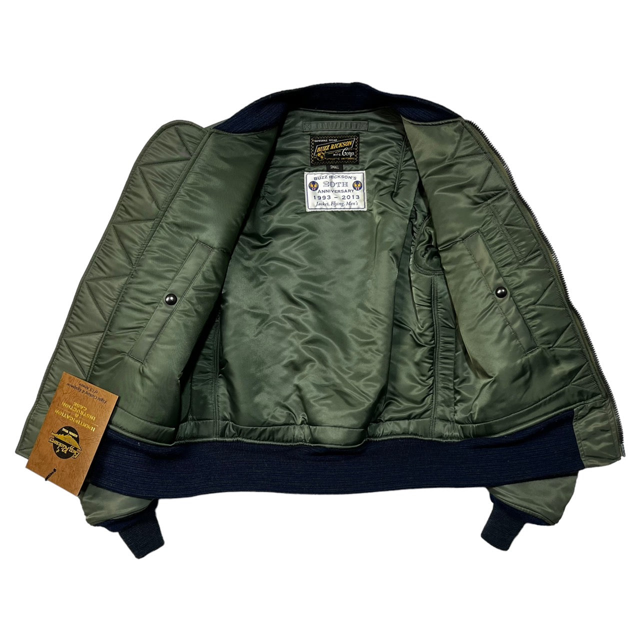 BUZZ RICKSON’S(バズリクソンズ) 20周年記念 TYPE MA-1 SLENDER/フライトジャケット BR12812 S セージグリーン/カーキ 青リブ/付属品完品/限定モデル