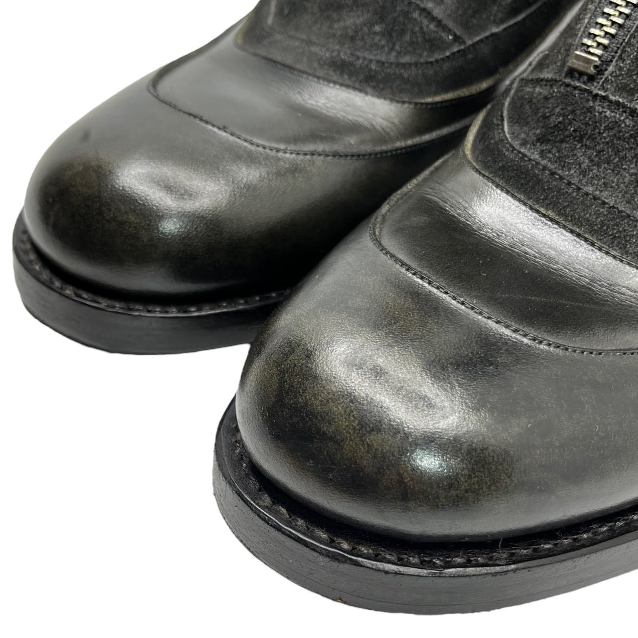 foot the coacher(フットザコーチャー) leather handle double zip boots レザーハンドル ダブルジップ ブーツ 本革 SIZE表記無し ブラック×ブラウン 内ボア