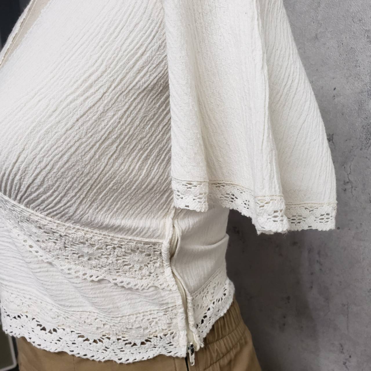 Euro Vintage(ヨーロッパヴィンテージ) Shirushi_レースショート丈カットソー 40(Mサイズ程度) ホワイト