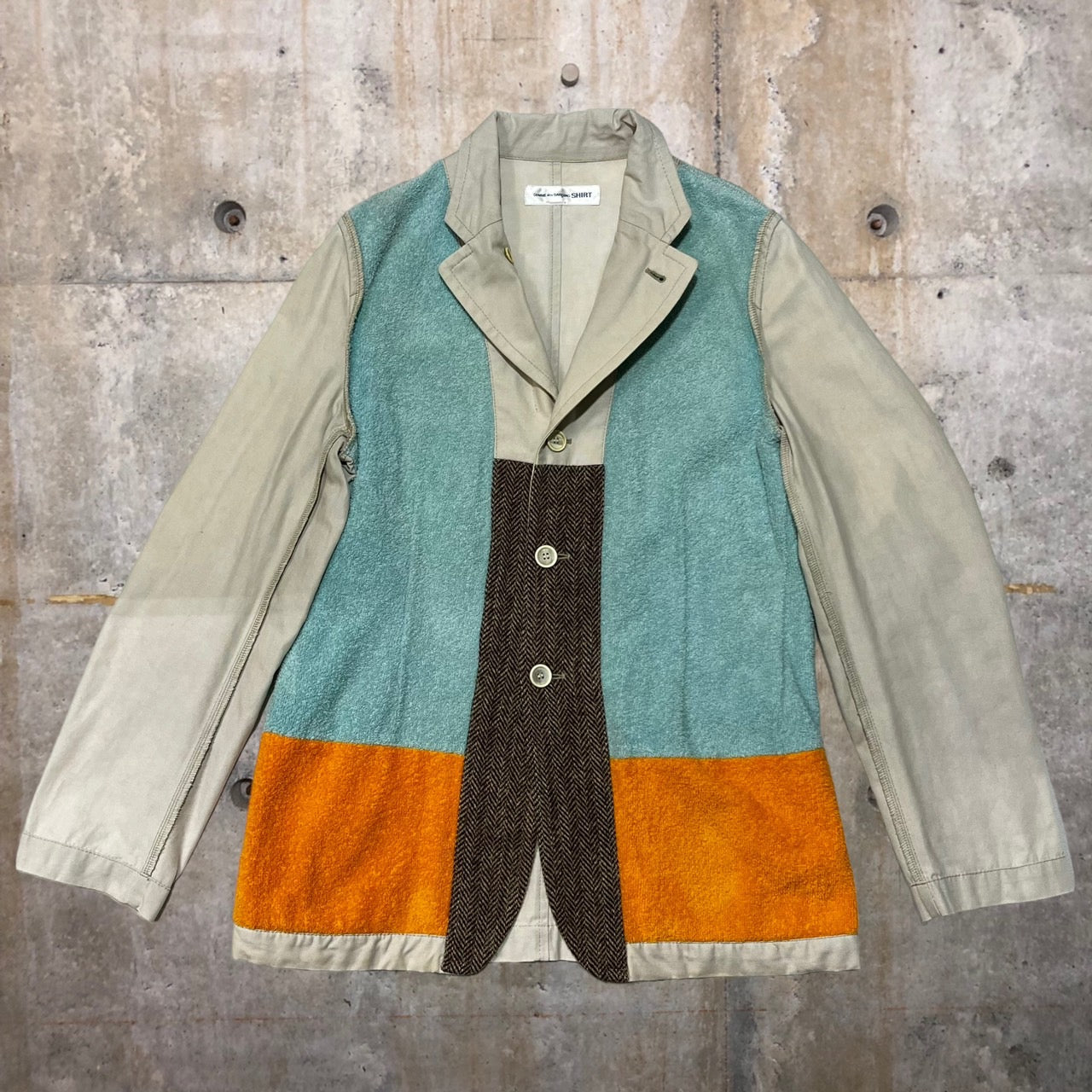 COMME des GARCONS SHIRT(コムデギャルソンシャツ) 90~00's pile tweed switching reversible cotton jacket/パイルツイード切替リバーシブルコットンジャケット/90~00年代/ヴィンテージ 表記切れ アイボリー×ブルー×オレンジ×ブラウン 品質表示タグ切り取り