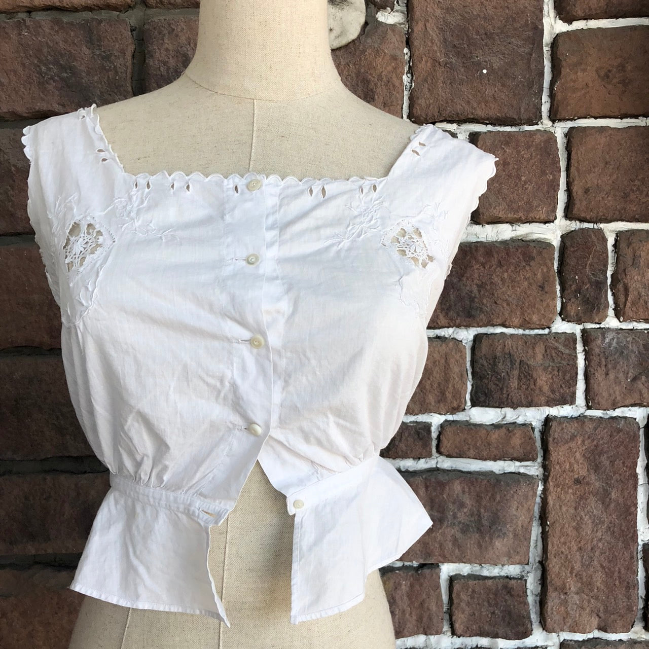 Euro Vintage(ヨーロッパヴィンテージ) Stem_フレンチノースリーブブラウス 表記なし(Mサイズ程度) ホワイト