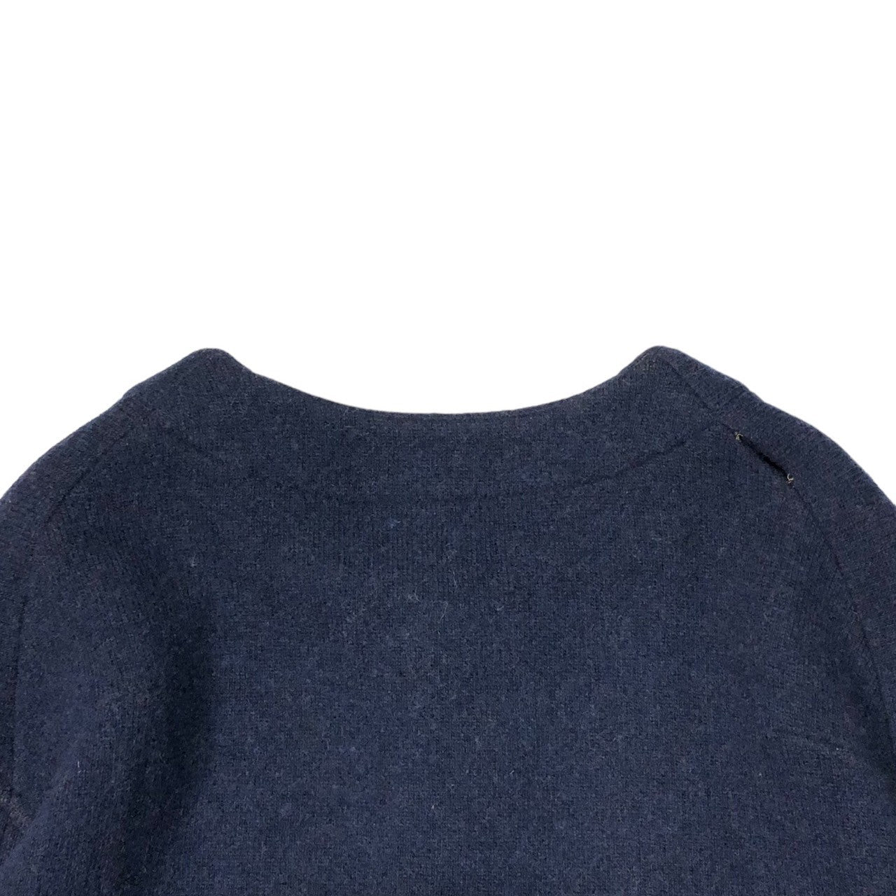 SUNSEA(サンシー) snap button knit jacket スナップボタン ニット ジャケット ネイビー×ブラウン 右肩ホツレ(穴)有