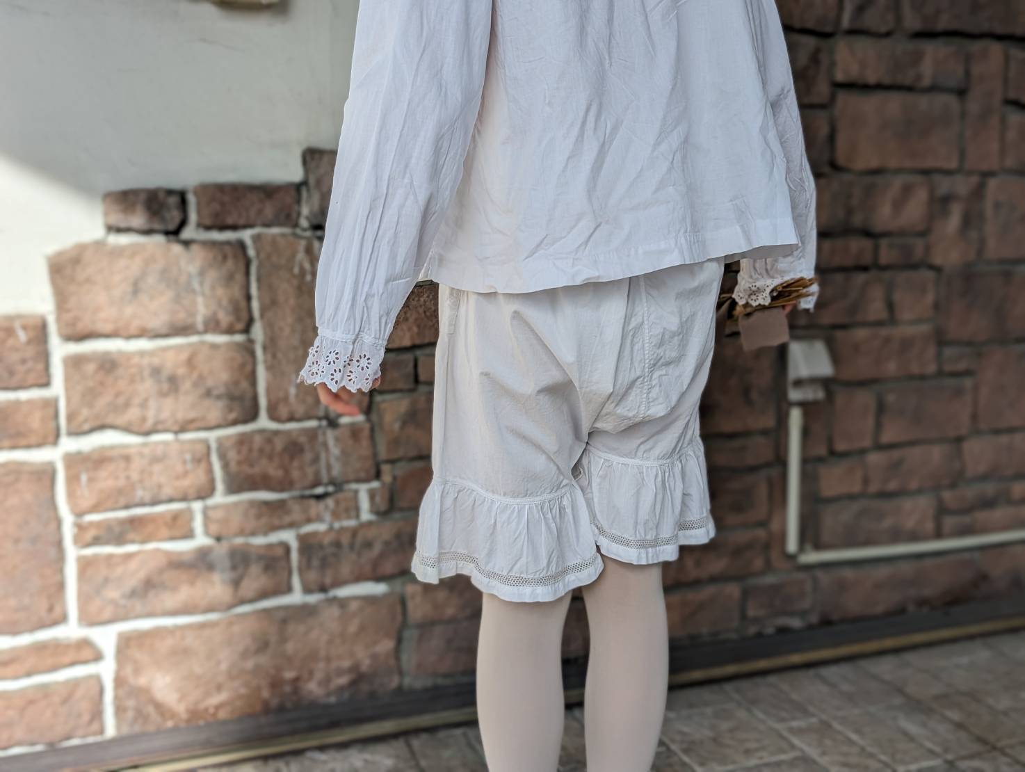 Euro Vintage(ヨーロッパヴィンテージ) Rain drops_10'~20's french cotton drawers shorts/フレンチコットンドロワーズハーフパンツ 表記なし(Sサイズ程度) ホワイト