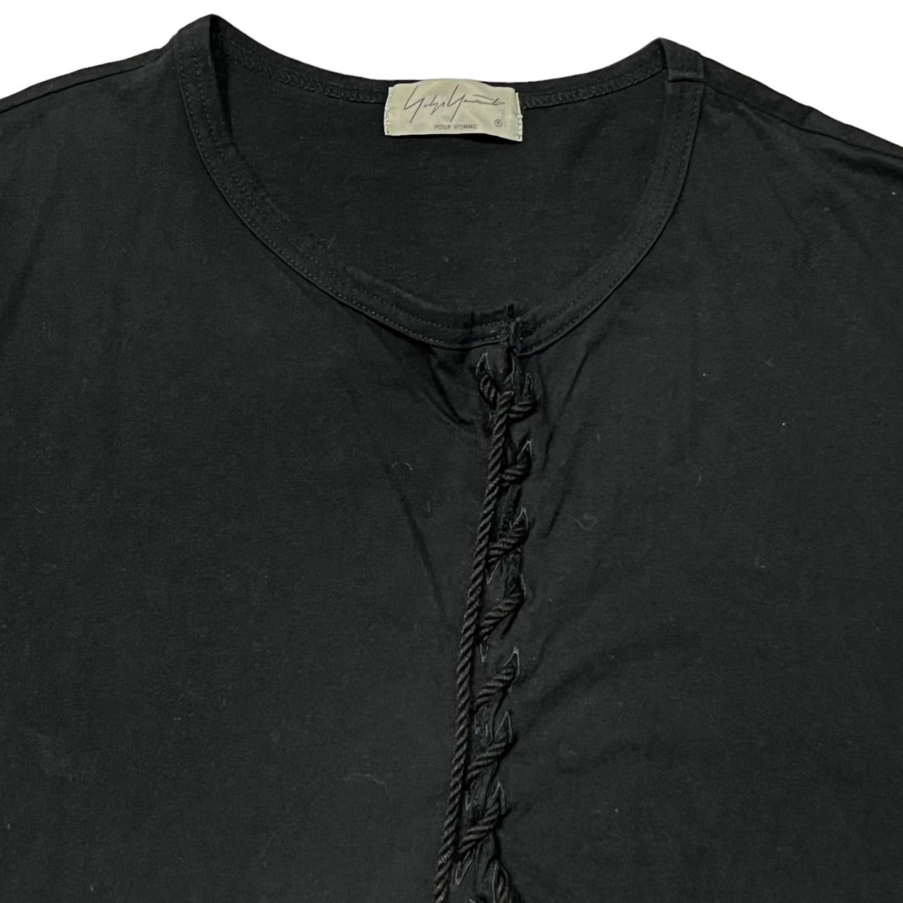 YOHJI YAMAMOTO POUR HOMME(ヨウジヤマモトプールオム) 19SS ヒモ通し丸首半/ Lace-up round neck short sleeve T-shirt HH-T29-083 SIZE 3(L) ブラック