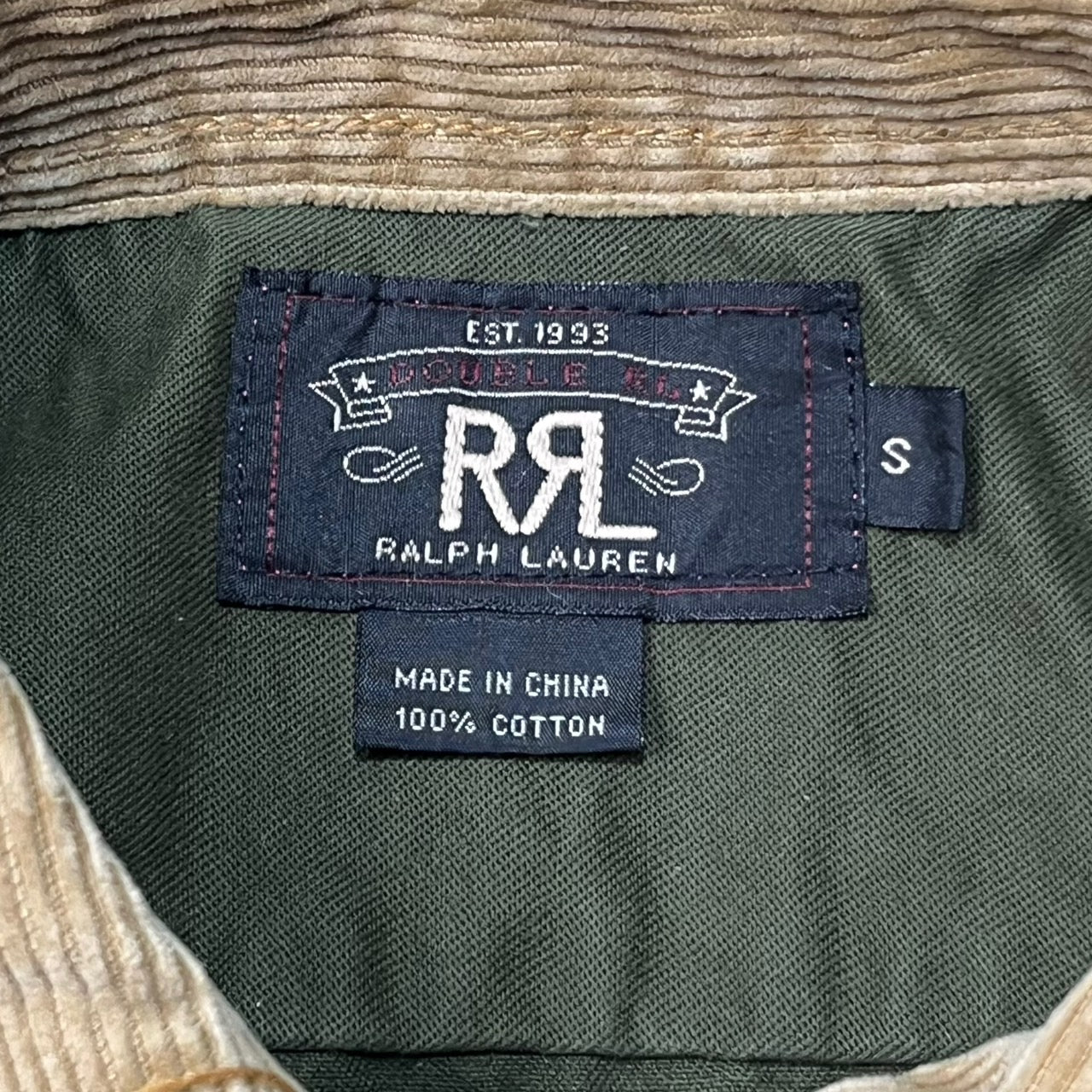 RRL(ダブルアールエル) コーデュロイ襟切替ワークシャツジャケット S カーキ/オリーブ/グリーン系