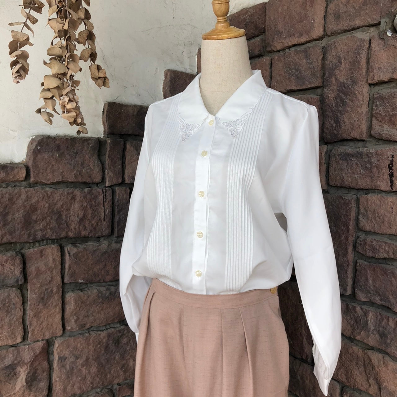 VINTAGE(ヴィンテージ) フリルカラーブラウス Lサイズ程度 ホワイト