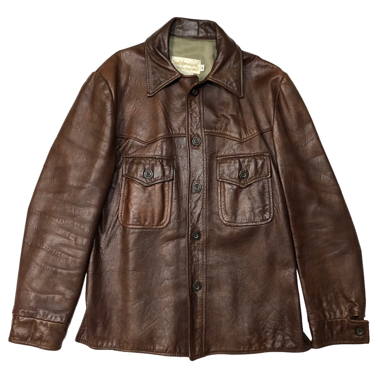 californian(カルフォルニア) 70's ヴィンテージレザーシャツジャケット 42(XL程度) ブラウン 70年代